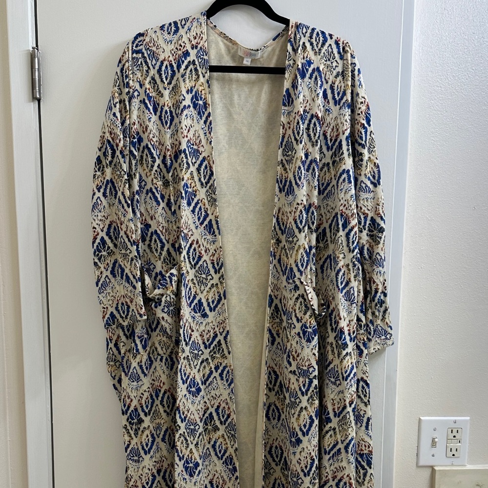 LuLaRoe Blue and Cream Patterned Cardigan